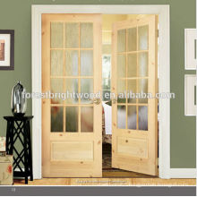 Knotty Pine with Frosted Glass Double French Wood Door